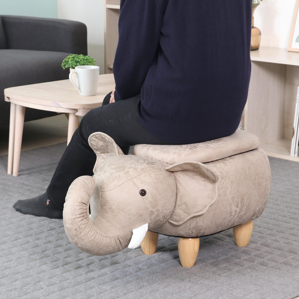 大人気　アニマルスツール　収納付き　ゾウ